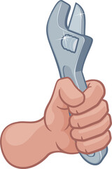 Plumber Mechanic Hand Fist Holding Spanner Wrench