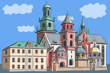 Fototapeta na wymiar Krakow. Old multi-colored medieval buildings in the city center.