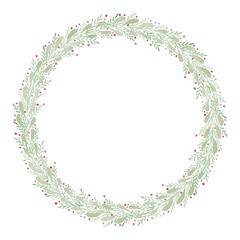 Watercolor green leaves and flower wreath