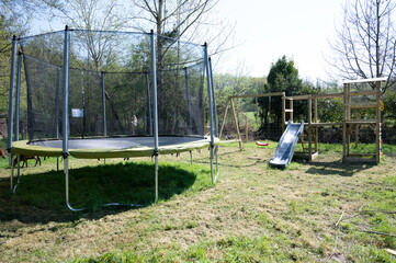 A trampoline in a garden