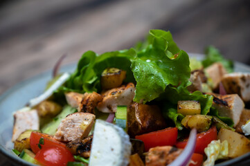 Focus on a plate of salad