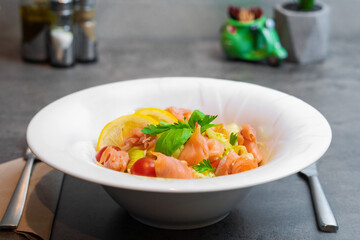 Fresh Chopped Vegetables And Sliced Salmon - Salmon Salad 