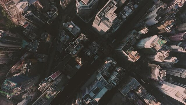 AERIAL. Camera zooming and moving in the Hong Kong city in different location.