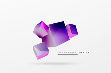 3d vector abstract background. Flying cubes composition. Trendy techno business template for wallpaper, banner, background or landing