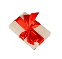 Gift box with red ribbon isolated on white background