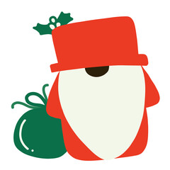 Red Gnome Cute with Christmas Gift Bag