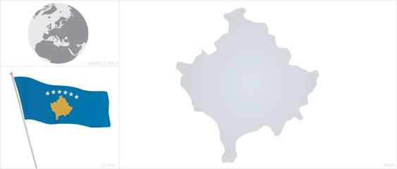 Kosova map and flag. vector