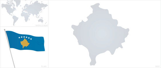 Kosova map and flag. vector