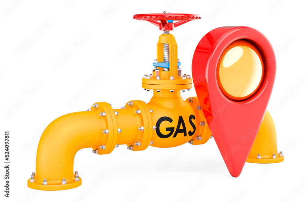 Poster gas pipeline with map pointer. 3d rendering