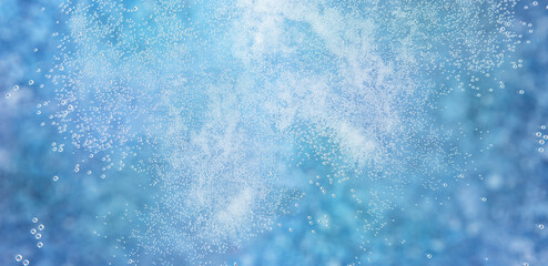 Background of many small white bubbles or air balls in clear blue water
