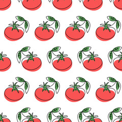 Tomatoes pattern. Drawn tomato in line art style. design on pattern for textile, wallpapers, web.