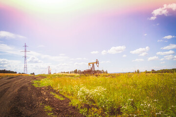 Fototapeta premium Oil injection. Oil production plant. Gas production. Oilfield site.