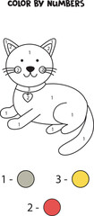 Color cute cat by numbers. Worksheet for kids.