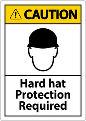 Caution Hard Hat Protection Required Sign On White Background