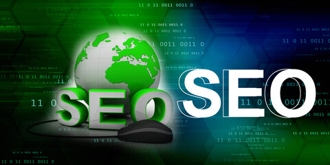 3d rendering mouse attached to word seo search engine optimization 
