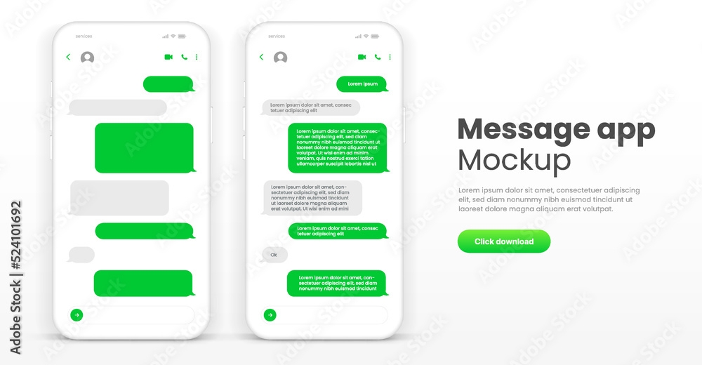 Poster Message smartphone template. Mobile chatting sms app template bubbles. Message bubbles chat on smartphone icons. Phone chatting sms template bubbles. Isolated smartphone m