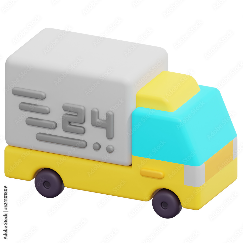 Sticker delivery car 3d render icon illustration