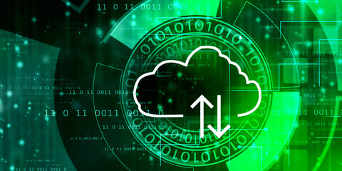 2d illustration Cloud with uploading downloading arrow 