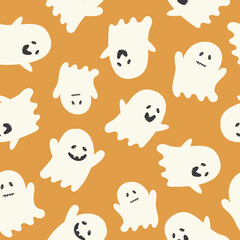 Happy Halloween cute vector seamless pattern with cartoon ghost. Creative childish texture in scandinavian style. Great for fabric, textile Vector Illustration.