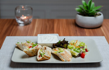 Grilled Tortilla With Chicken And Fresh Vegetables