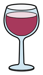A glass of red wine vector illustration. Wineglass with drink simple color outline drawing