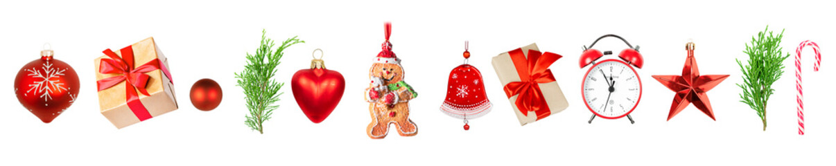 Horizontal christmas banner with new year toys