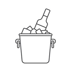 ice bucket with alcohol bottle line icon- vector illustration