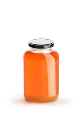 Studio shot of a jar of honey with a black lid