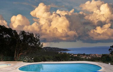 poolside in Le Lavandou, French Riviera, Var, France