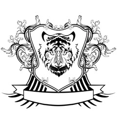 tiger tribal head tattoo crest coat of arms emblem. insignia isolated vector illustartion 