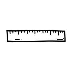 Hand drawn doodle ruler. Vector sketch illustration of black outline school measurement scale tool, office stationery for print, coloring page, kids design, logo