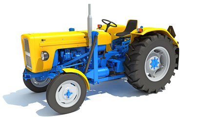 Old Classic Tractor farm equipment 3D rendering on white background