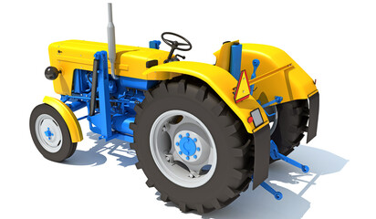 Old Classic Tractor farm equipment 3D rendering on white background