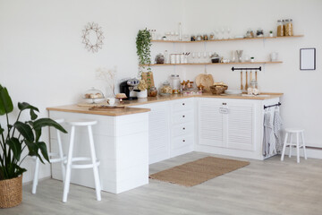 Light kitchen in daylight, simply, minimalist scandinavian interior