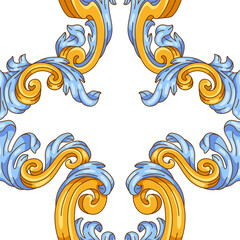Decorative floral seamless pattern in baroque style. Classical curling plant.