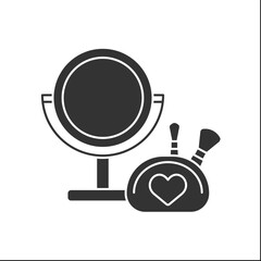  Beauty procedure glyph icon. Table mirror with illumination and makeup kit. Makeup concept. Filled flat sign. Isolated silhouette vector illustration