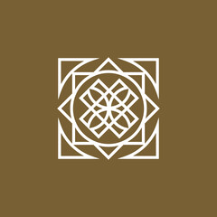 Linear ornamental logo template. Vector arabic geometric symbol. Editable stroke for customization and motion design.