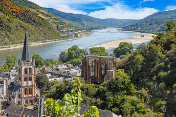 Image over Fuerstenberg on the Rhine near Lorch with water low during the day