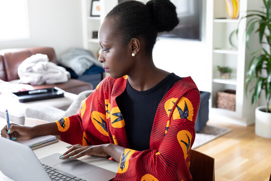 Black woman working from home