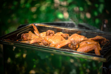 chicken wings smoked in a home smoker outdoorrs