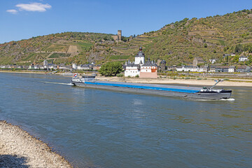 Panorama over the Rhine near Kaub at extremely low water