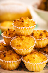 Typical sweet from Brazil and Portugal, called queijadinha or queijada. Homemade dessert, pastry from bakery or traditional confectionery