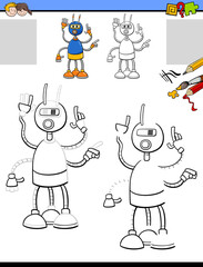 drawing and coloring task with funny robot character