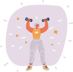 Vector illustration of woman holding dumbbell. Sport concept