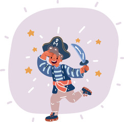 Vector illustration o pirate boy holding a sword
