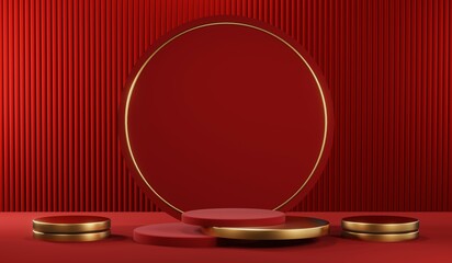 3D rendering of blank product background for cream cosmetics Modern red podium background