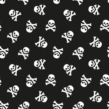 Seamless pattern with white skulls and bones. Halloween seamless pattern