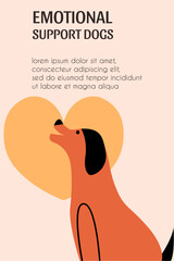 Template with a dog for a veterinary clinic, an emotional support service  animal. Vector illustration in a flat style.