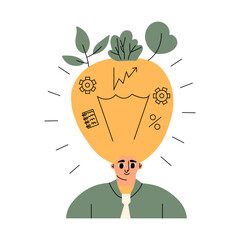 Conceptual ESG illustration with a character. Protection of nature from human impact.