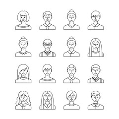 Various Avatars Signs Thin Line Icons Set Include of Portrait Man and Woman. Vector illustration of Icon